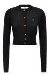 Vivienne Westwood Bea Black Cropped Cardigan With Round Neck And Front Orb Embroidery In Cotton Woman In Black