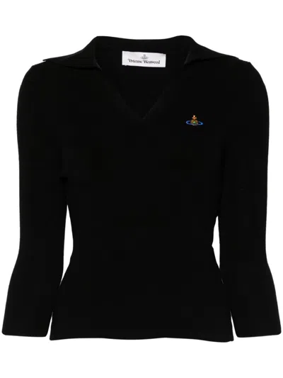 Vivienne Westwood Women Cotton And Cashmere Blend Polo Shirt In Black