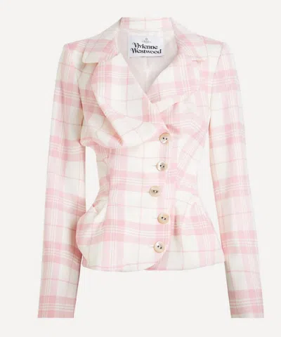 Vivienne Westwood Women's Drunken Ivory And Pink Check Tailored Jacket In Ivory/pink