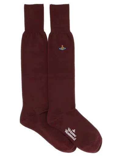 Vivienne Westwood Women High Socks With Orb Embroidery In Multicolor