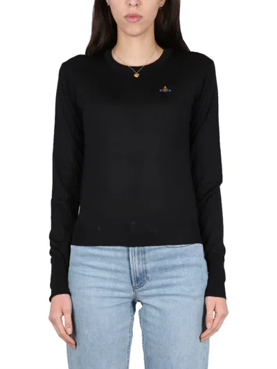 Vivienne Westwood Ribbed Crew Neck Knitwear With Long Sleeves In Black