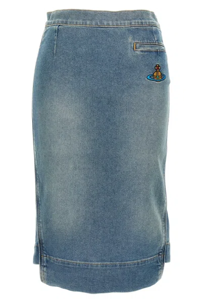 VIVIENNE WESTWOOD VIVIENNE WESTWOOD WOMEN LOGO EMBROIDERY DENIM SKIRT