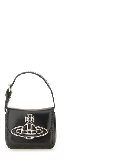 Vivienne Westwood Structured Leather Shoulder Bag With Metallic Emblem In White