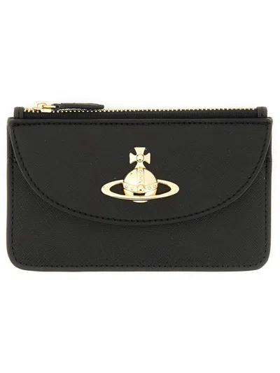 Vivienne Westwood Women "slim Longhalf Moon" Wallet In Black