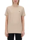 Vivienne Westwood Crew Neck Logo Embroidered Straight Hem Top In Cream