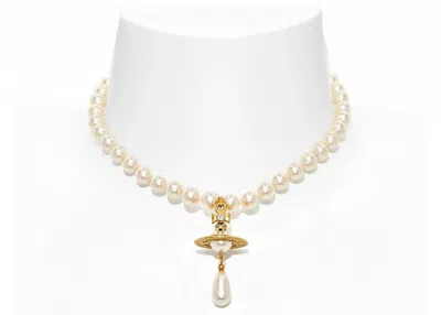 Pre-owned Vivienne Westwood Women's  Choker One Row Pearl Drop In Gold
