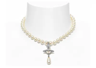 Pre-owned Vivienne Westwood Women's  Choker One Row Pearl Drop In Silver