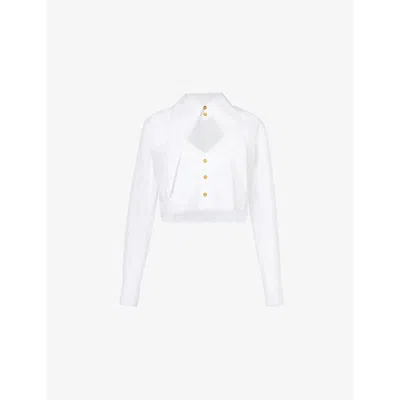 Vivienne Westwood Womens White Cut Out-heart Cropped Cotton-poplin Shirt