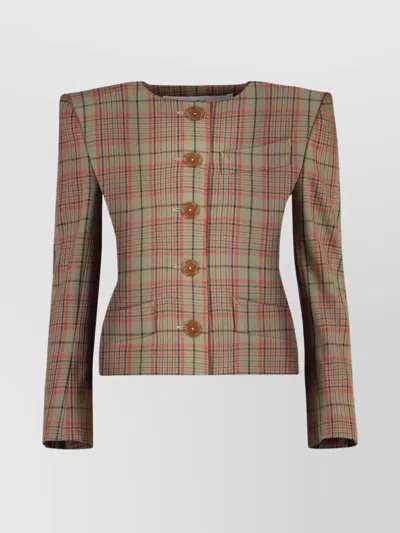 VIVIENNE WESTWOOD WOOD CHECKED JACKET WITH STRUCTURED SHOULDERS