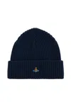 Vivienne Westwood Casual Ribbed Knit Hat Turn Up Brim In Blue