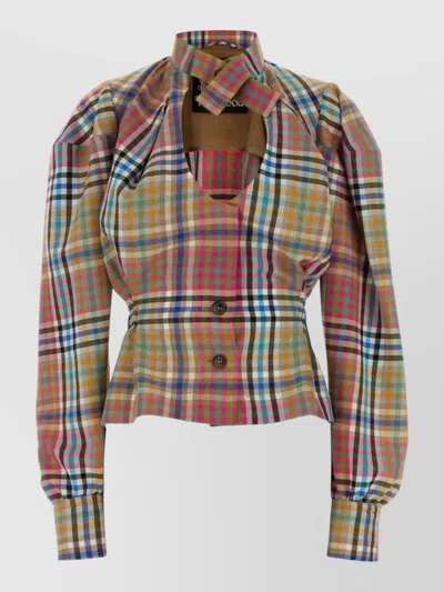 Vivienne Westwood Wool Blazer Vase Motif Plaid Tailoring In Multi
