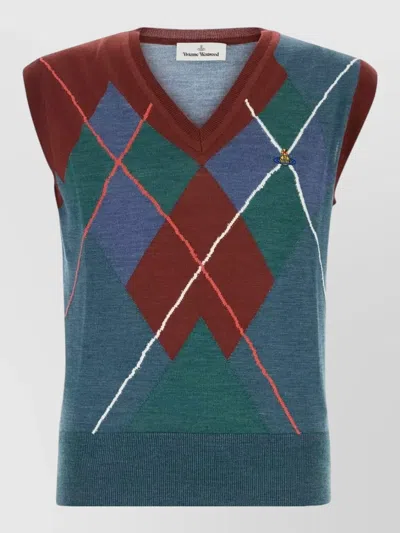 Vivienne Westwood Wool Blend Argyle Vest Ribbed Hem In Multi