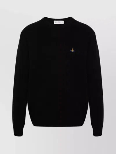 Vivienne Westwood Black Crewneck Sweater With Orb Embroidery In Cotton And Cashmere