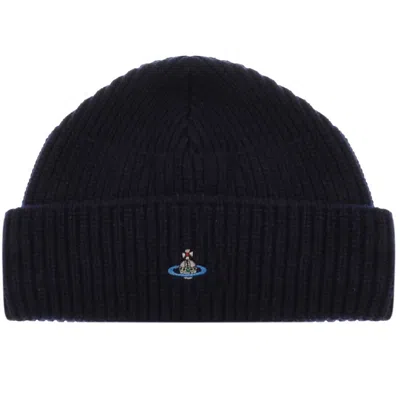 Vivienne Westwood Wool Knit Beanie Navy In Blue