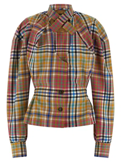 Vivienne Westwood Wool Blazer Vase Motif Plaid Tailoring In Multi