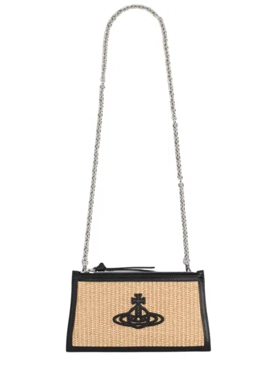 Vivienne Westwood Woven Cotton-blend Black Emblem Clutch In White