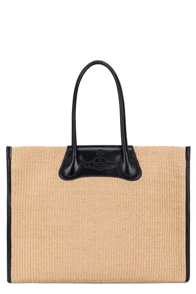 Vivienne Westwood Woven Cotton-blend Tote Bag In Beige