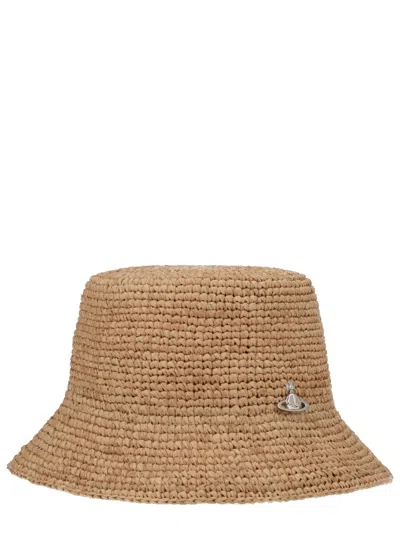 Vivienne Westwood Woven Raffia Bucket Hat In Beige