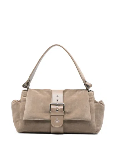 Vivienne Westwood Xl Hazel Treasure Buckled Shoulder Bag In Neutral