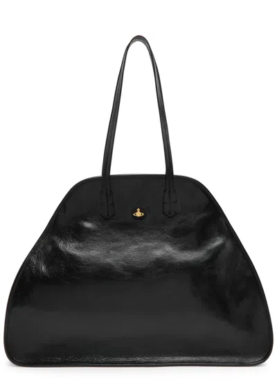 Vivienne Westwood Yasmina Large Grained Leather Tote In Black