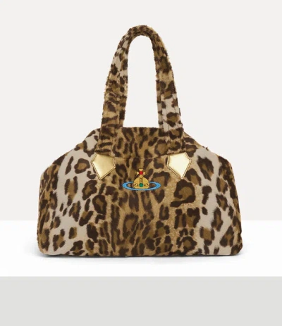 Vivienne Westwood Yasmine Large Archive Handbag Leopard Print Plush Leopard In Brown