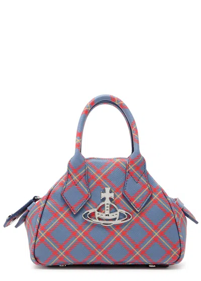 Vivienne Westwood Yasmine Mini Tartan Leather Top Handle Bag In Blue