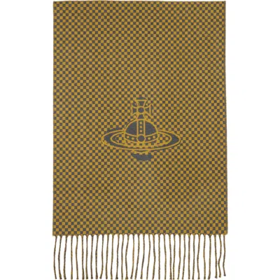 Vivienne Westwood Yellow & Gray Checkmate Scarf In Green