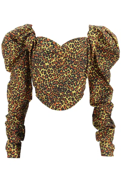 Vivienne Westwood Yellow Leopard Print Long Sleeve Corset Top