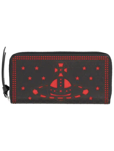 Vivienne Westwood Zip-around Leather Emblem Wallet In Brown