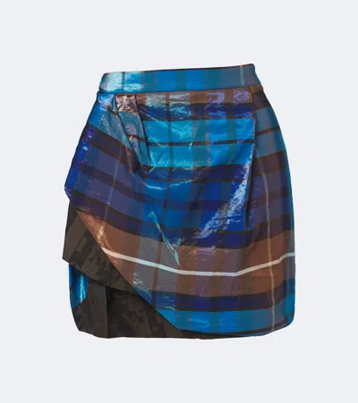 Vivienne Westwood Zora Asymmetric Pleated Checked Twill Mini Skirt In Blue