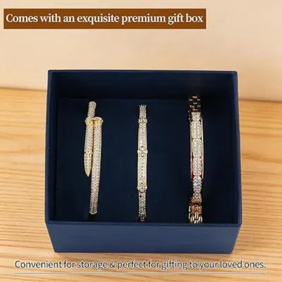 Vivies 18k Gold Plated Bangles Bracelet Set For Women, 3 Pack Zinc Alloy With 3a Zircon Bangle, Dainty Vint