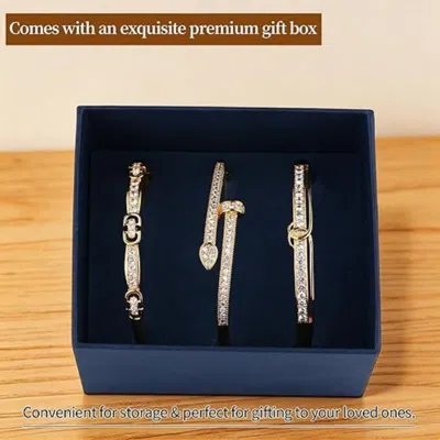 Vivies 18k Gold Plated Bangles Bracelet Set For Women, 3 Pack Zinc Alloy With 3a Zircon Bangle, Dainty Vint In Silver