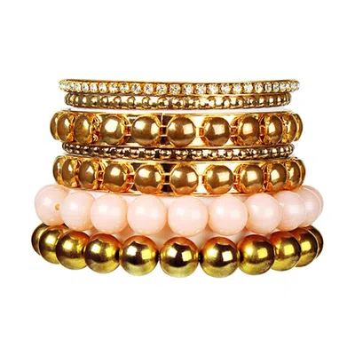 Vivies 7-piece Retro Burnished Gold Inlaid Rhinestones Bangle Bracelet Set