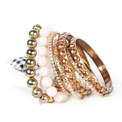 Vivies 7-piece Retro Burnished Gold Inlaid Rhinestones Bangle Bracelet Set In Silver