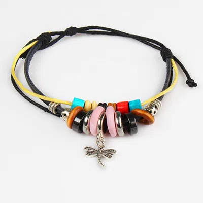 Vivies Fashion Dragonfly Pendant Leather Wristband Charm Bracelet In Red