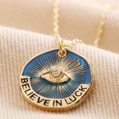 Vivies Women Necklace Believe In Luck Devil's Eye Letter Pendant Necklace With Blue Craftsmanship Clavicle  In Silver