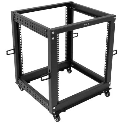 Vivo 12u 19" Open Frame Adjustable Server Rack, 4 Post Mobile Data Holder In Black