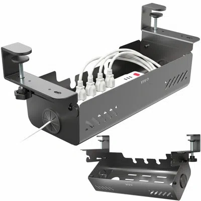 Vivo 19" Clamp-on Under-desk Cable Management Box, Flip-open Lid, Holds 11lbs In Black