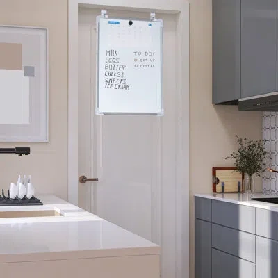 Vivo 24 X 20 Inch Hanging Whiteboard With Metal Hook Mounting System For Door In White;silver