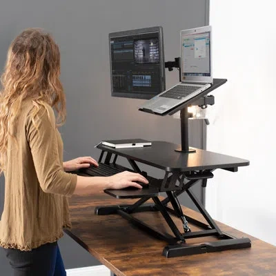 Vivo 32" Standing Desk Riser With 13" To 32" Monitor Mount + Laptop Tray, Desk-kit-v000k2c In Black