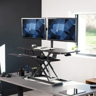 Vivo 42" Standing Desk Riser With Adjustable Dual 13" To 30" Monitor Mount (desk-v042kb-m2) In Black