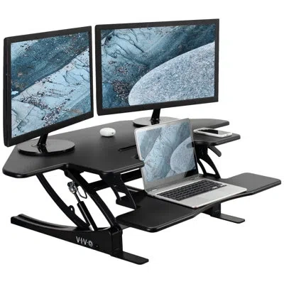 Vivo 44" Corner Standing Desk Converter Desk-v000vc Series In Black,black