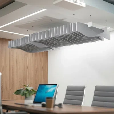 Vivo 47” X 14” Sound Absorber Panel, Acoustic Ceiling Waffle Wave In Gray