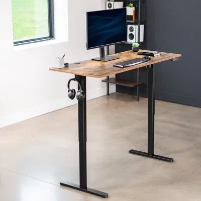 Vivo 55" X 24" Electric Sit Stand Desk, Height Adjustable Workstation (e155tb Series) In Vintage Brown,black