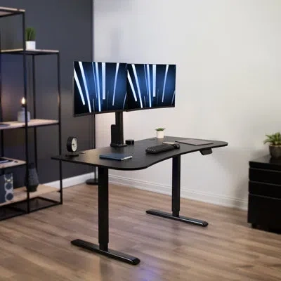 Vivo 63" X 32" Electric Stand Up Desk With Motorized Dual Monitor Mount, Desk-kit-set1b In Black