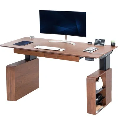 Vivo 71" X 30" Dual Motor Electric Executive Desk With Storage In Brown
