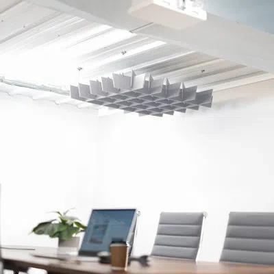 Vivo Acoustic Ceiling Waffle Panel, 45" X 45" Hanging Sound Absorber, Light Gray