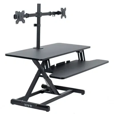 Vivo Black 36" Electric Desk Riser With Dual Monitor Arm For Up To 30" Screens