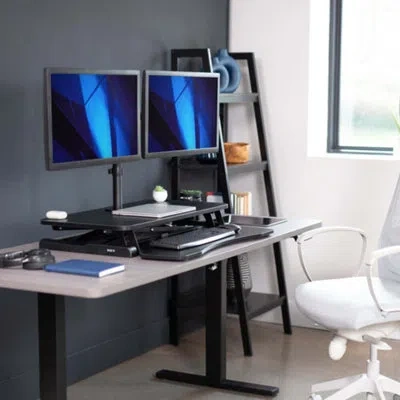 Vivo Black 36" Standing Desk Riser With Adjustable Dual 13" To 30" Monitor Mount