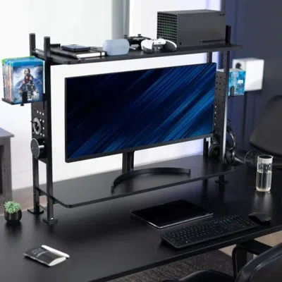 Vivo Black 40" Clamp-on 2-tier Gaming Shelf System With Pegboard